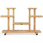 Medinis 4 pakopų gėlių stovas su ratukais (Natūrali)
