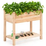 Medinė pakelta lysvė su lentyna 86 x 46 x 76 cm (Natūrali)