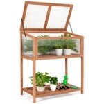 Nešiojamas medinis šiltnamis su lentyna 90 x 49 x 104 5 cm (Natūrali)