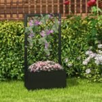 Aukštas metalinis lauko vazonas su atramine grotelių sienelė (Juoda)