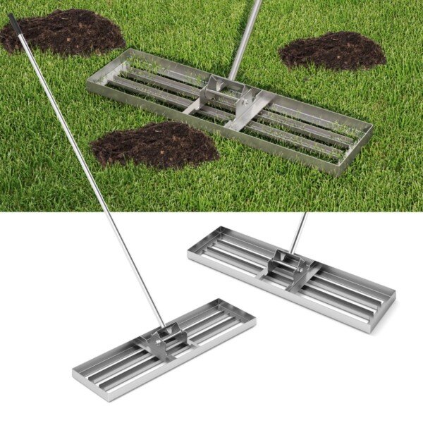 Profesionalus plokščias grėblys samanoms su ergonomiška rankena (Sidabrinė)