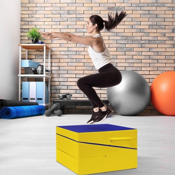 Keleivinis sporto treniruočių čiužinys su rankenomis (Geltona)