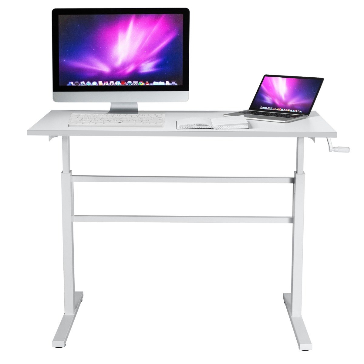 h_henverstellbarer-stehtisch-hw65655wh_2_ Reguliuojamo aukščio darbo stalas su rankenėle 120x60 cm (Balta)