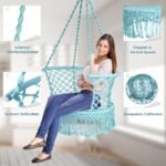 Pakabinamas krėslas su makramė motyvais 160 kg keliamoji galia (Žalia)