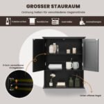 Sieninė vonios spintelė su dvigubomis durelėmis ir atviru skyriumi (Juoda)