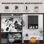 Sieninė vonios spintelė su dvigubomis durelėmis ir atviru skyriumi (Juoda)