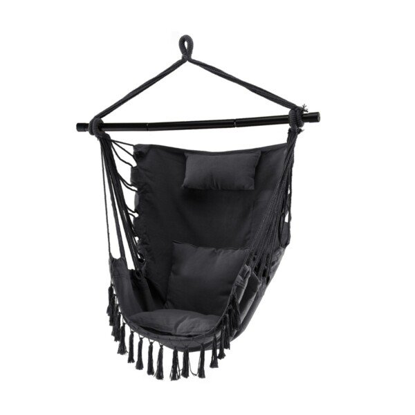 Pakabinamas krėslas su atrama ir pagalvėmis atlaikantis 150 kg (Pilka)