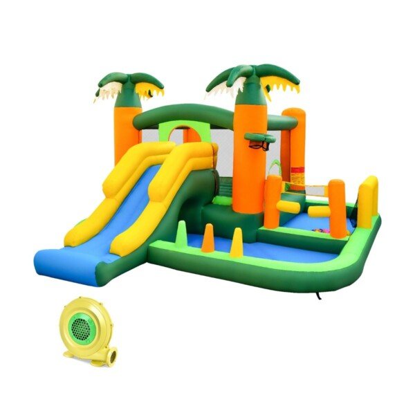 Pripučiamas žaidimų pilis su čiuožykla ir sporto pramogomis (Įvairiaspalvė)