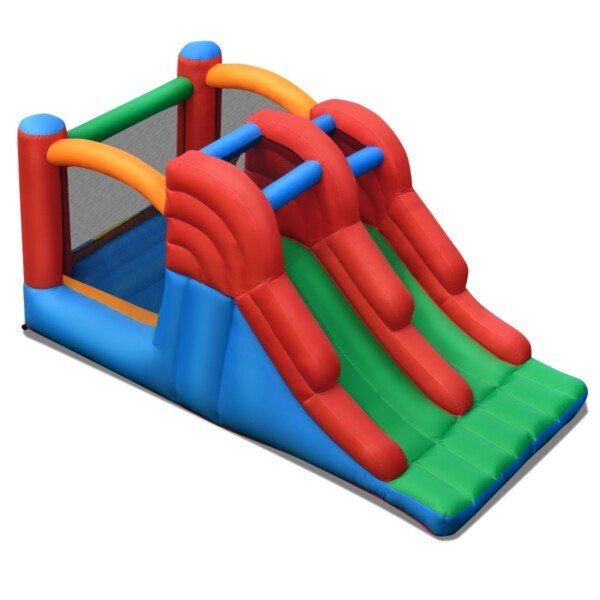 Pripučiama vaikų pilis su dviem čiuožyklomis ir kopimo siena (Spalvota)