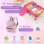 5 dalių vaikiškas kelioninis rinkinys su riedamuoju lagaminu ir kuprine (Šviesiai rožinė)