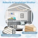 Vaikų namelio formos lovytė su apsauginiu borteliu ir dviem lentynomis (Pilka ir balta)
