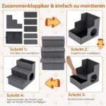 Sulenkiamos 3 pakopų gyvūnų laipteliai su nameliu (Pilka)