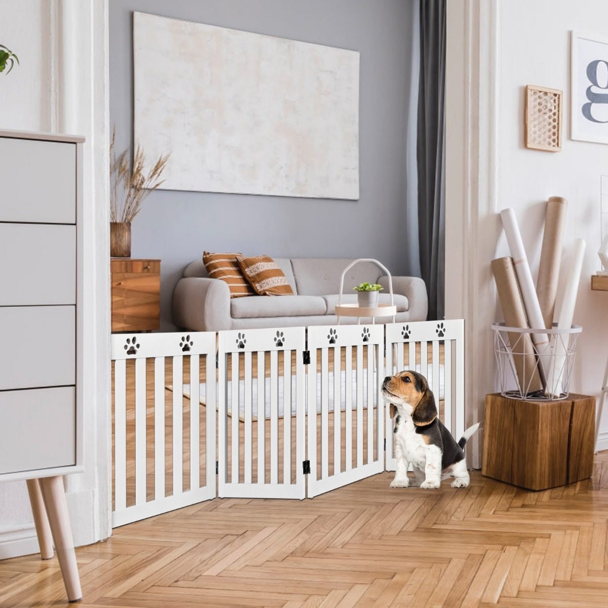 Sulankstomi mediniai šunų atitvarai 60 cm aukščio (Balta)