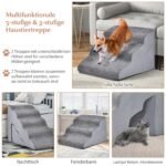 Dvipakopė laiptų sistema augintiniams su šenilinio audinio danga (Pilka)