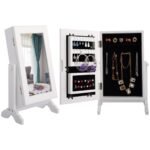 Stalviršio papuošalų spintelė su veidrodžiu (Balta)