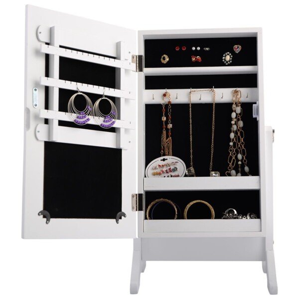 Papuošalų spintelė su veidrodžiu (Balta)