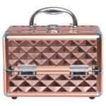 Aliuminio kosmetikos ir papuošalų lagaminėlis su ištraukiamais stalčiais ir veidrodžiu (Auksinė)