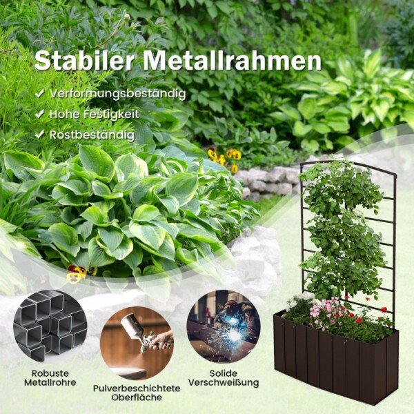 Gėlynas su atramine grotelių konstrukcija 61 x 20 x 111 cm (Juoda)