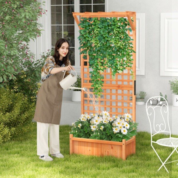 Gėlių dėžė su atrama ir stogeliu (Natūrali)