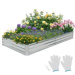 Stačiakampė metalinė lysvė sodui 242 x 122 x 30 cm (Sidabrinė)