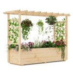 Pakeltas pušies medienos gėlynas su atrama ir stogeliu (Natūrali)