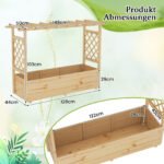 Pakeltas pušies medienos gėlynas su atrama ir stogeliu (Natūrali)