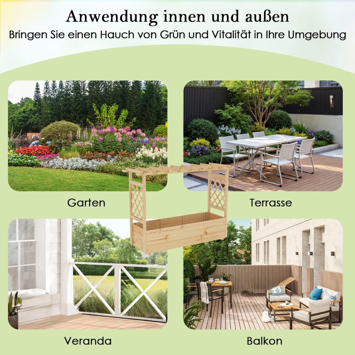 Pakeltas pušies medienos gėlynas su atrama ir stogeliu (Natūrali)