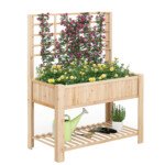 Pakeltas gėlynas su atrama ir lentynėle (Natūrali)