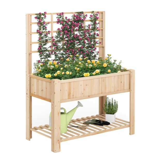 Pakeltas gėlynas su atrama ir lentynėle (Natūrali)