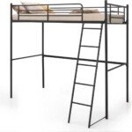 Tvirtas metalinis aukštos lovos rėmas su kopėčiomis (Juoda)