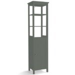 Aukšta siaura vonios spintelė su reguliuojamomis lentynomis (Pilka)