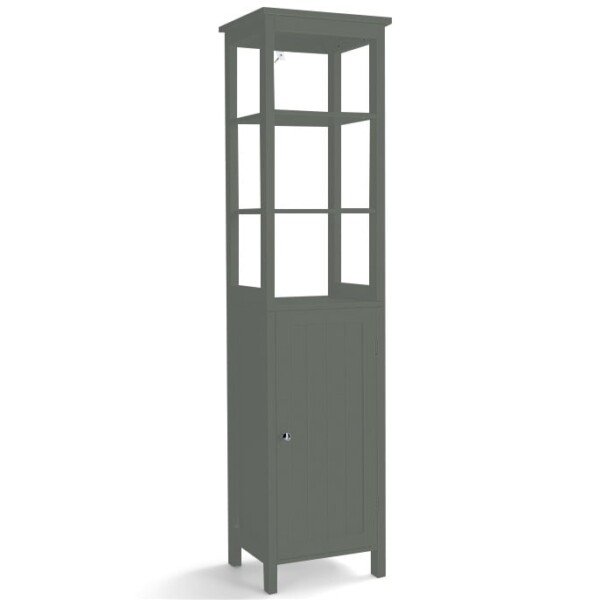 Aukšta siaura vonios spintelė su reguliuojamomis lentynomis (Pilka)