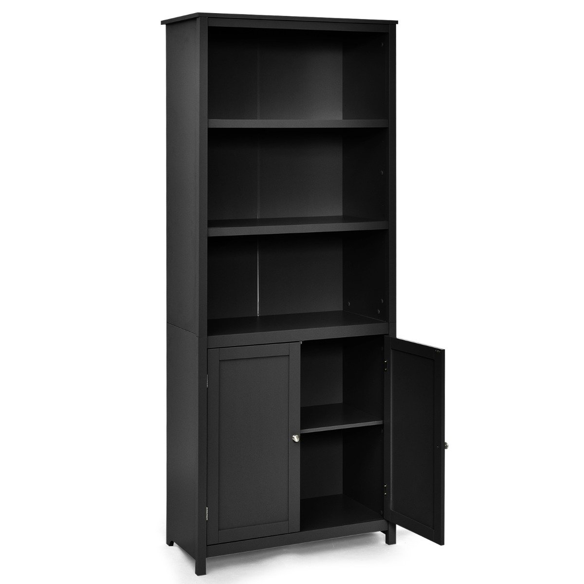 hochschrank-hw61830bk_1_ Daugiatikslis spintelės tipo stovas su trimis atviromis lentynomis (Juoda)