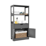 Aukšta vonios spintelė su 2 durelėmis ir atviromis lentynomis (Pilka)