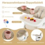 Transformuojama vaikiška maitinimo kėdutė su mokymosi stalu ir dvigubu padėklu (Smėlio)