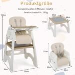 Transformuojama vaikiška maitinimo kėdutė su mokymosi stalu ir dvigubu padėklu (Smėlio)