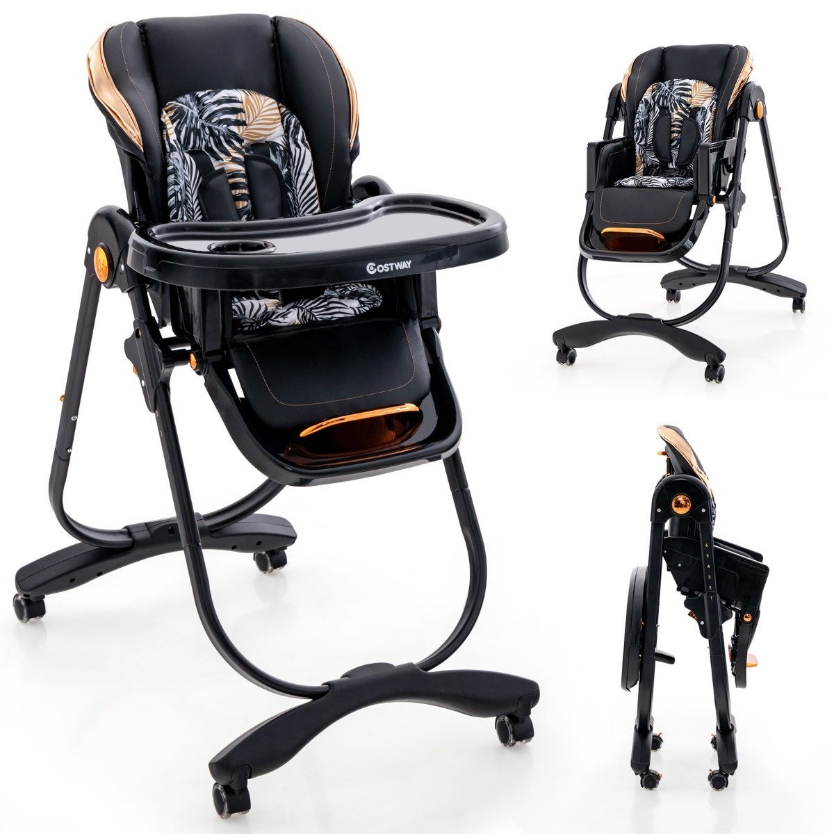hochstuhl-babystuhl-ad10049dk Reguliuojama kūdikio kėdutė su ratukais (Juoda)