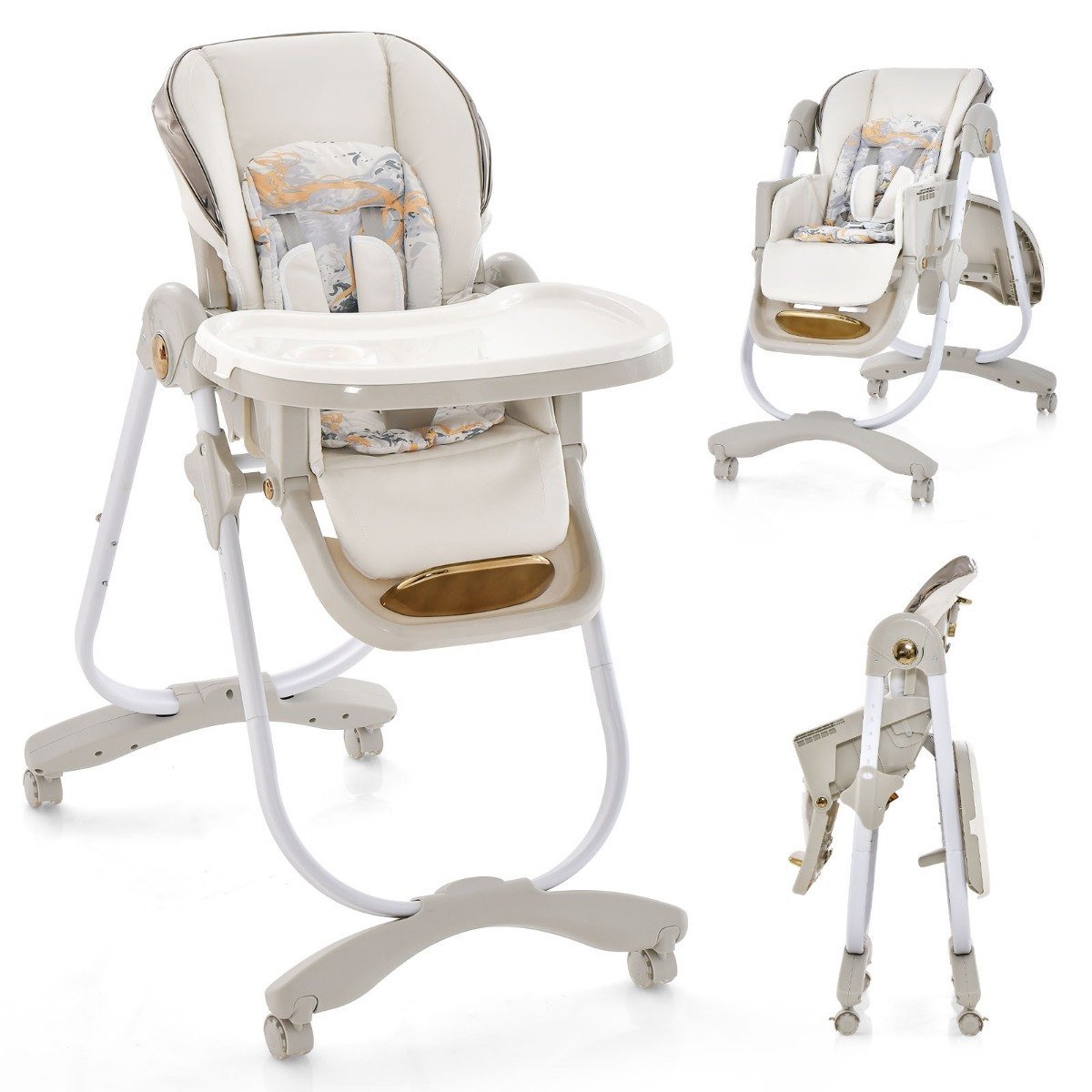 hochstuhl-babystuhl-ad10049gr_1_ Reguliuojamo aukščio vaikiška kėdutė su dvigubu nuimamu padėklu (Pilka)