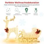 Apšviestas kalėdinių rogių ir elnio dekoras su 215 LED lempučių (Auksinė)