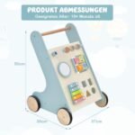 Medinis stumdomas vežimėlis su ksilofonu ir kaladėlėmis (Mėlyna)