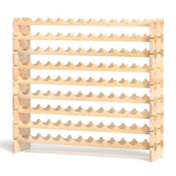 Kompaktiškas 108 butelių vyno stovas iš natūralaus medžio (Natūrali)