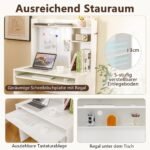 Darbo stalas su magnetine lenta ir ištraukiama klaviatūros atrama (Balta)