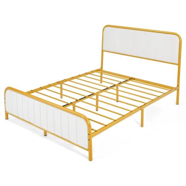 Metalinis lovos rėmas su čiužinio pagrindu ir paminkštintu galvūgaliu (Auksinė)