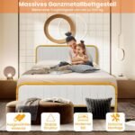 Metalinis lovos rėmas su čiužinio pagrindu ir paminkštintu galvūgaliu (Auksinė)