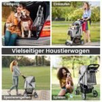 Vežimėlis augintiniams su ventiliacija ir daiktadėže (iki 15 kg) (Pilka)