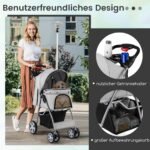 Vežimėlis augintiniams su ventiliacija ir daiktadėže (iki 15 kg) (Pilka)