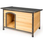 Medinė lauko šunų būda atverčiamu stogu (Natūrali)