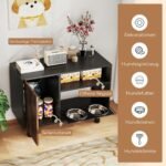 Reguliuojamo aukščio šunų ėdalo spintelė su dviem nerūdijančio plieno dubenėliais (Ruda)