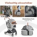 Daugiafunkcis augintinių transportavimo vežimėlis iki 15 kg (Pilka)