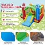 Pripučiama žaidimų pilis su čiuožykla ir baseinu vaikams (Spalvota)